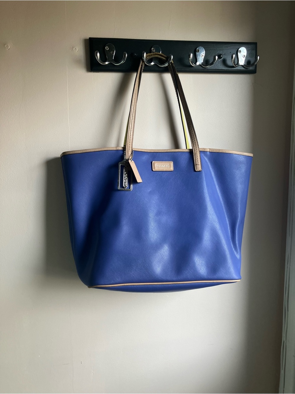 Coach Royal Blue Tote with Tan Trim